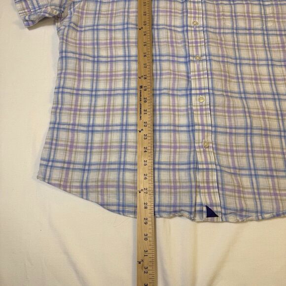 Untuckit Shirt Mens X Large White Blue Plaid Short Sleeve 100% Linen Preppy - Picture 4 of 8